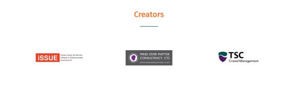 Logos of three organizations: iSSUE, Mind Over Matter Consultancy Ltd, and TSC Crowd Management.