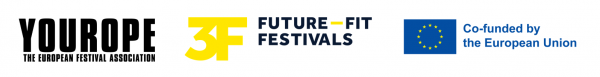 Logos of YOUROPE (The European Festival Association), Future-Fit Festivals, and the European Union with the text "Co-funded by the European Union."