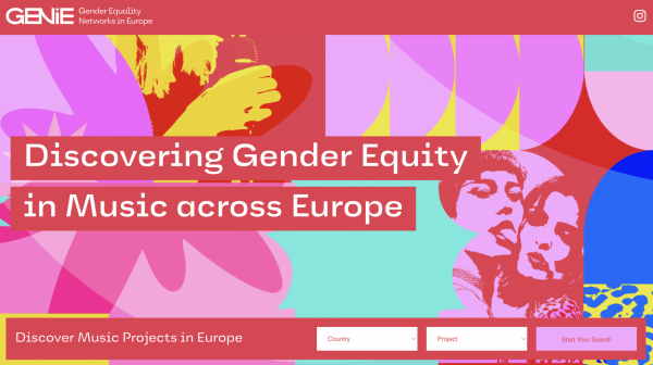 A colorful webpage header for GENIE (Gender Equality Networks in Europe) featuring a title 