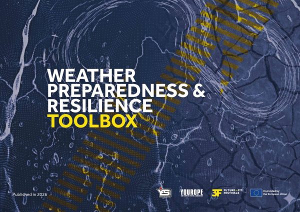 Weather preparedness and resilience toolbox title on a dark blue abstract background with logos and 