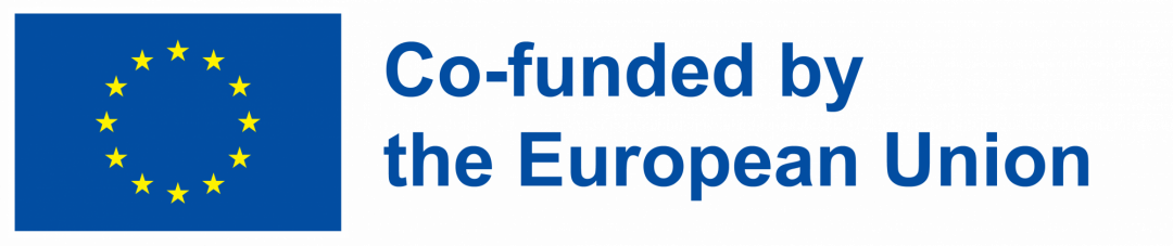 European Union flag with text "Co-funded by the European Union" in blue letters on white background